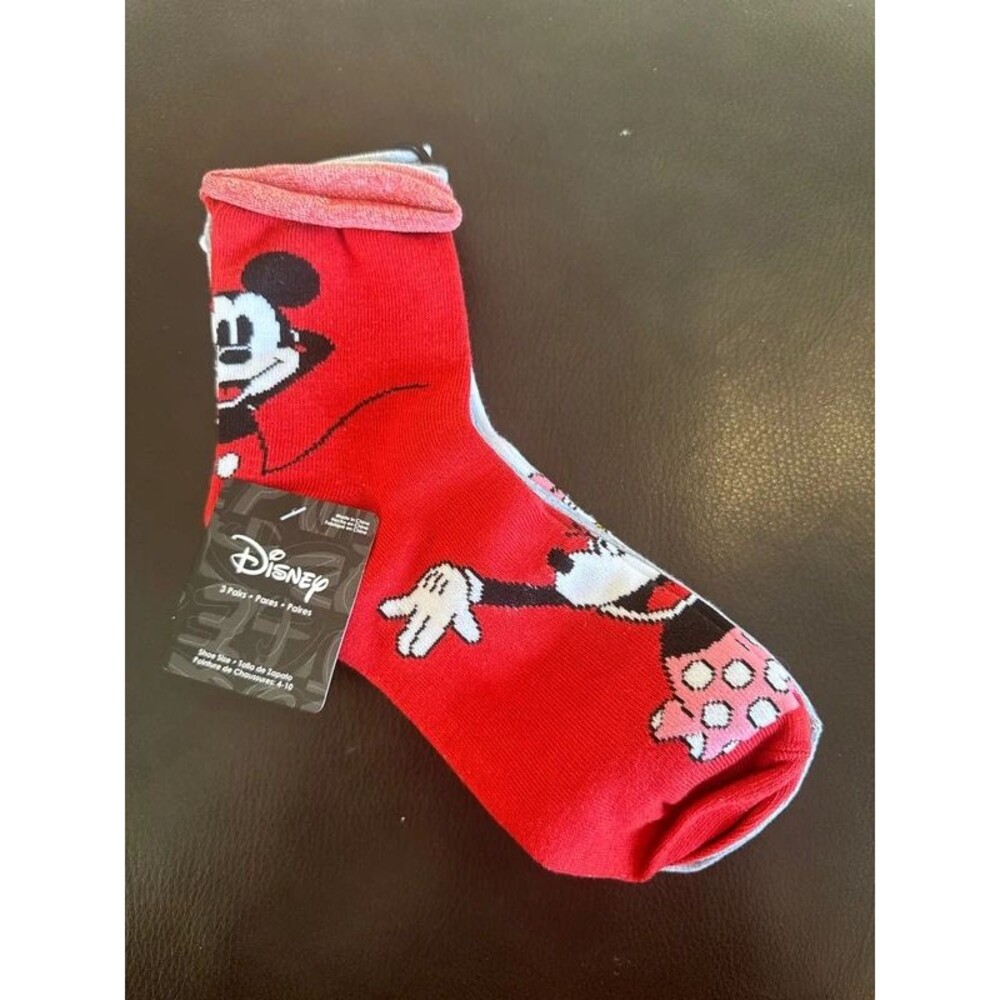 Disney 3 Pairs Socks Mickey & Minnie Mouse + Friends NWT